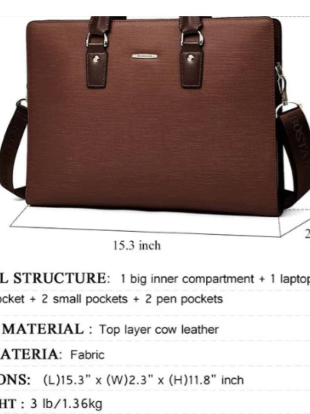 Johan Leather Lawyers Briefcase - Premium Laptop Bag - Picture 14 of 14
